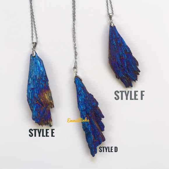 New Amazing Platinum Plated Raw Tourmaline Crystal Feather Pendant Necklace - Picture 9 of 11